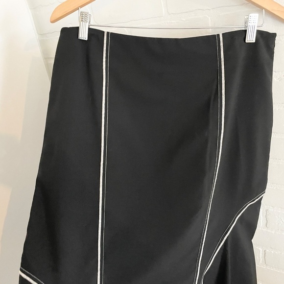 Vintage Y2K Midi Skirt Black Cream Asymmetrical Mermaid Wool blend Sz 12 - Picture 4 of 10